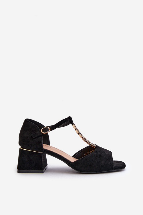 Dámske sandále na opätku s ozdobným remienkom z eko-zamšu čierne Obivena