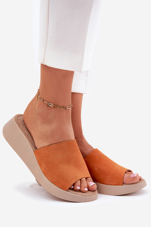 Dámske Semišové Sandále Na Klíne Panto Fino Oranžové RR267039