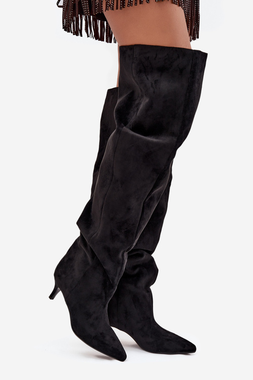 Nazouvací dámské kozačky na jehlovém podpatku černé Ysolienne