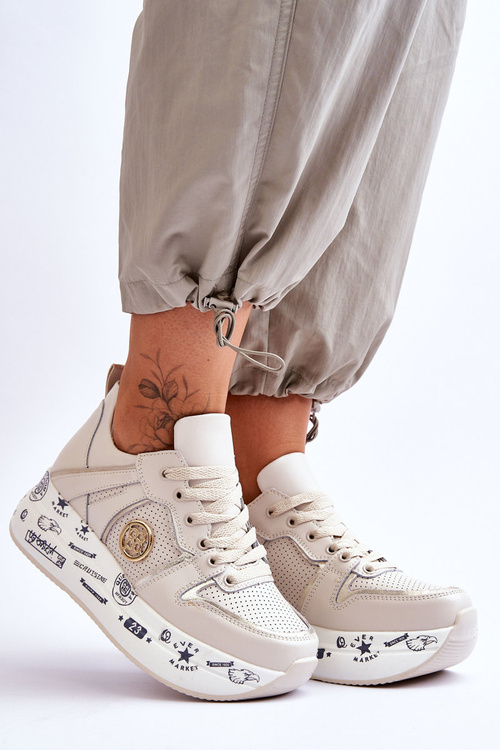 Dámske kožené tenisky na masívnej platforme Beige Asturia