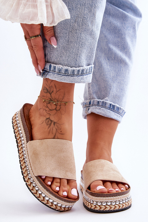 Dámské hladké semišové pantofle Béžová Hayen