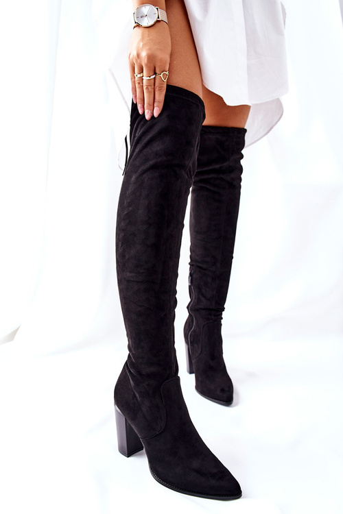 Dámské Kozačky Na Podpatku Černé Monleek