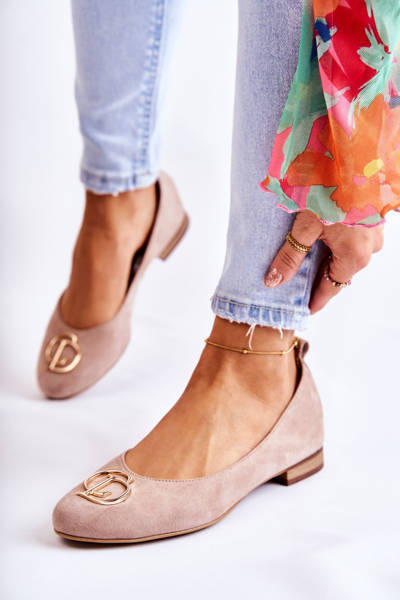 Ženské semišové baleríny s ozdobou Nicole 2746 béžou