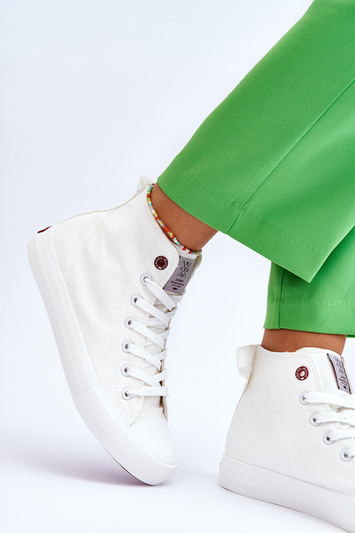 Dámske klasické vysoké tenisky krížové džínsy LL2R4086C White