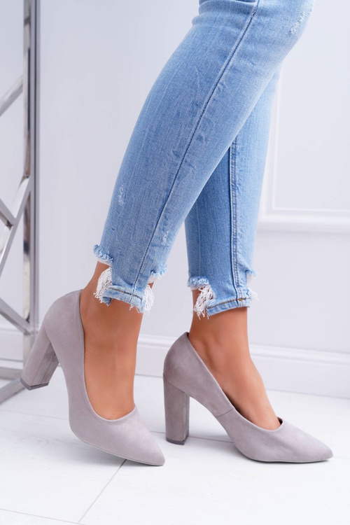 Dámské Lodičky Na Podpatku Semišové Šedé Strawberry