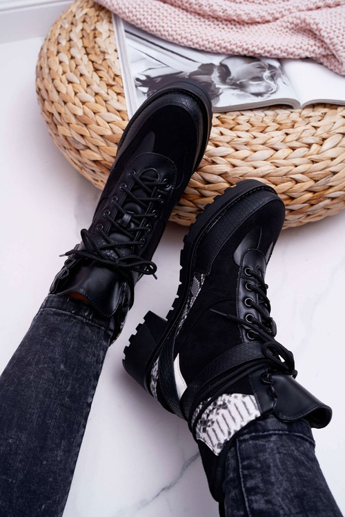 Dámské Kotníkové Boty Hadí vzor černé Nemtere