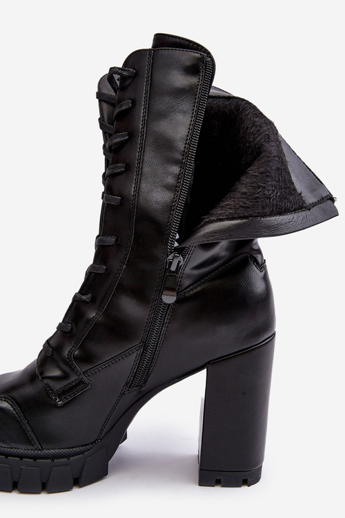 Kůže Šněrovací Boty Na Masivním Sloupku Černá Khariah