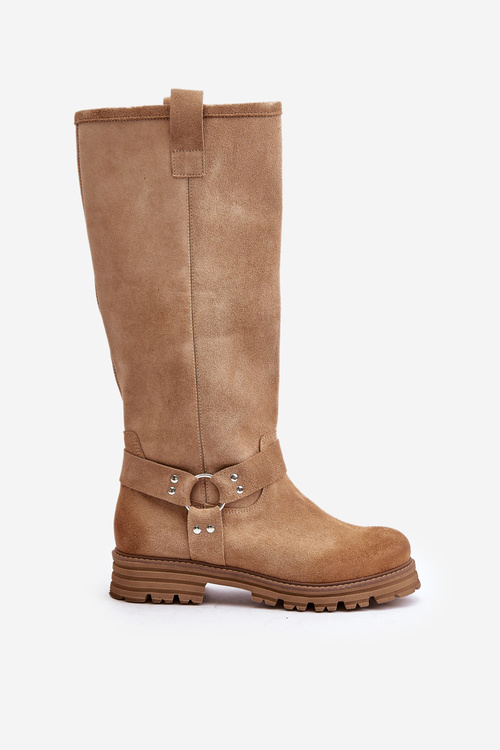 Dámské Semišové Kozačky Před Koleno Béžové Lewski 3615