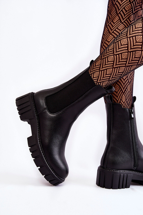 Dámske kožené topánky na platforme čierna bente