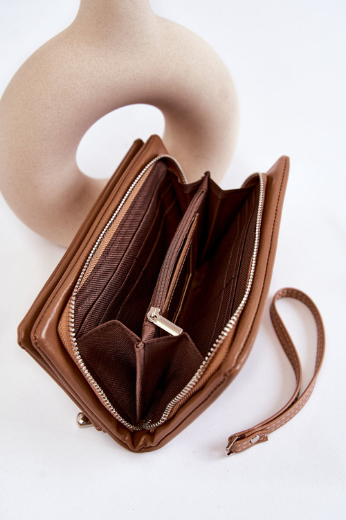 Dámska veľká kožená hnedá hnedá zámok peňaženka