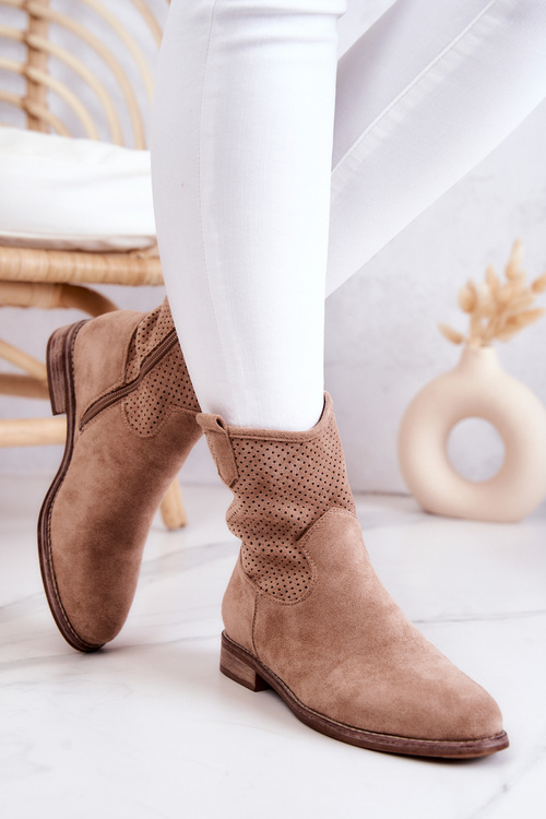 Semišové dámské prolamované boty béžove Lemar