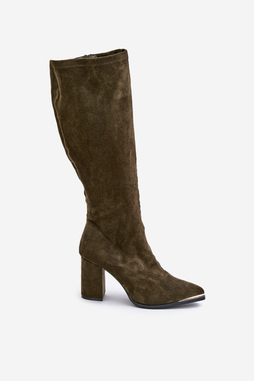 Eko Semišové Čižmy Na Blokovom Opätku Tmavozelené Batirae