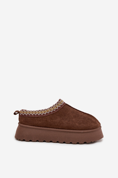 Zimní pantofle na platformě s výšivkou hnědé Tamilda