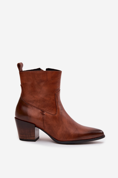 Kožené Čižmy Pre Ženy Na Päte Vyhrievané Zazoo 60565 Hnedé