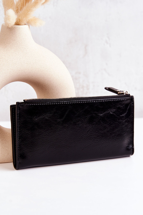 Velká kožená peněženka se magnetem Černá Nereva