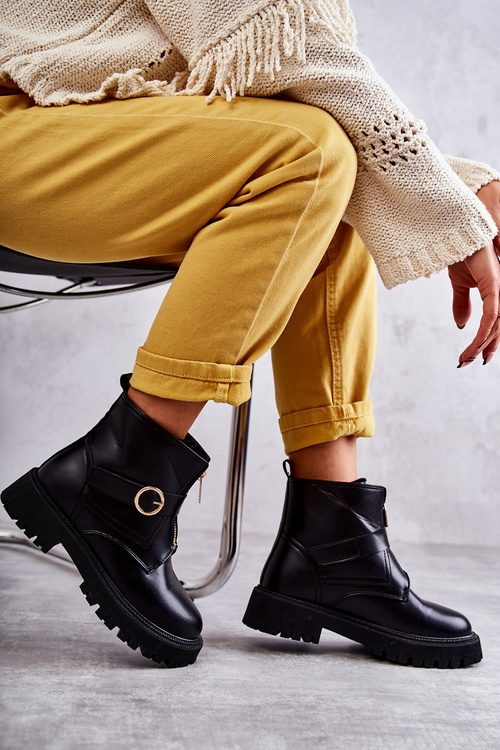 Kožené Teplé Kozačky Se Zipem černé Verina