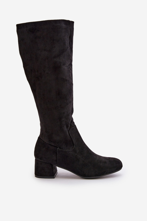 Eko Semišové Dámske Kozačky Nad Koleno Na Zips Čierne Elitara