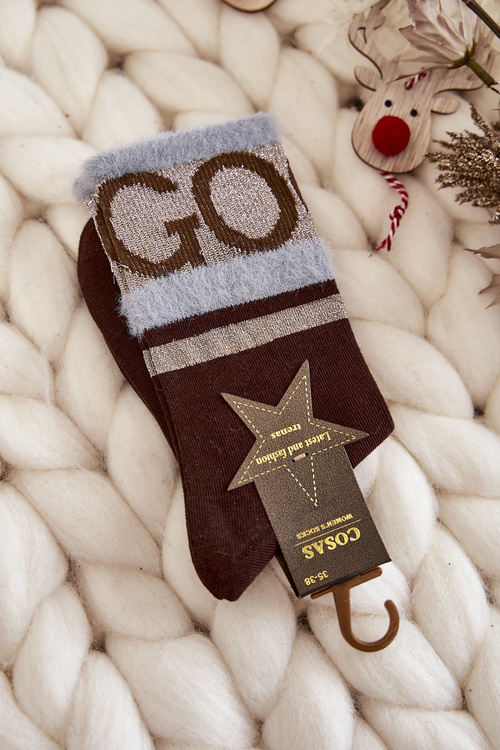 Dámske bavlnené ponožky s kožušinou Cosas Brown