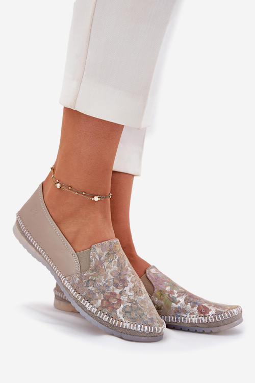 Vzorované Kožené Baleríny Maciejka T3512-73 Béžové