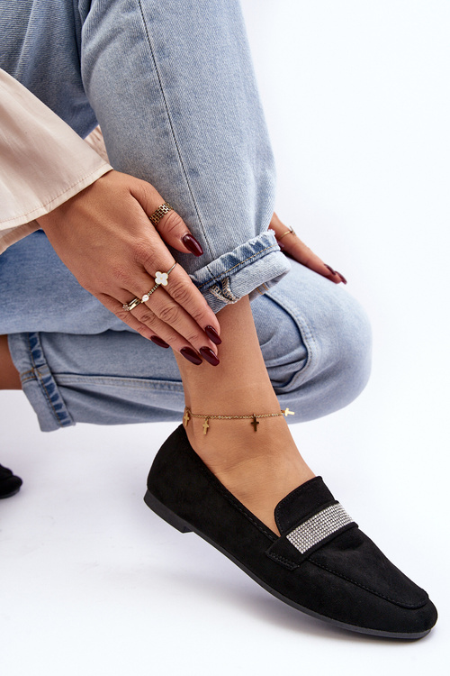 Dámske čierne mokasíry s čiernymi zirkónmi Ralrika