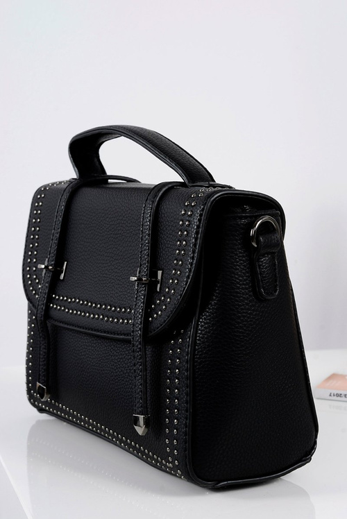 Czarna Torebka Damska Listonoszka Kuferek Dżety