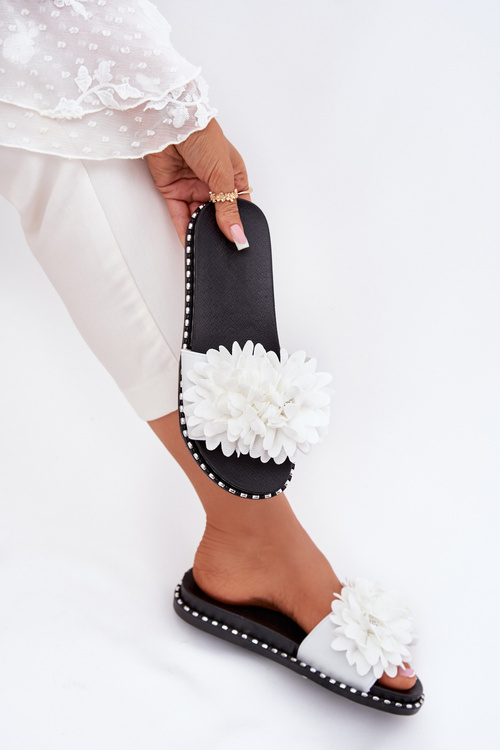 Dámské Pantofle Ozdobené Květinami Bílé Cellanen