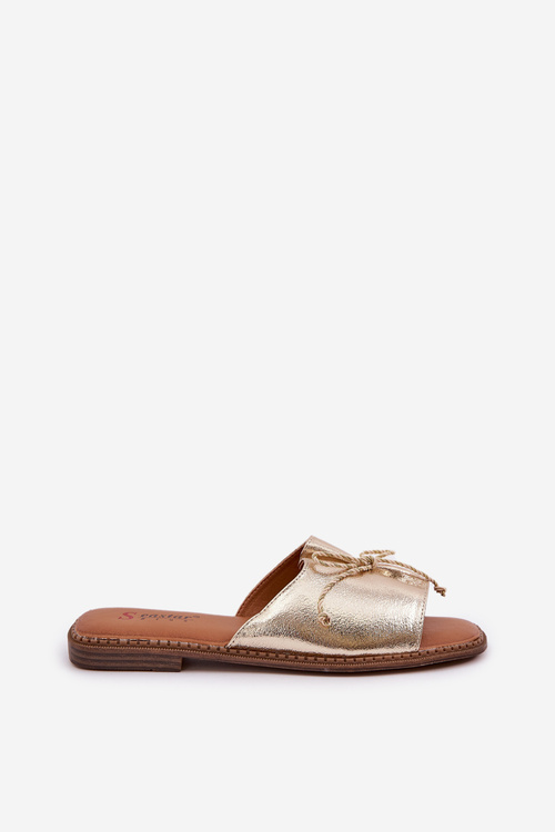 Pantofle Na Ploché Podešvi S Ozdobnou Mašlí Zlaté Deonelis