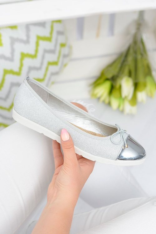 Srebrne Brokatowe Balerinki Slip On Laya