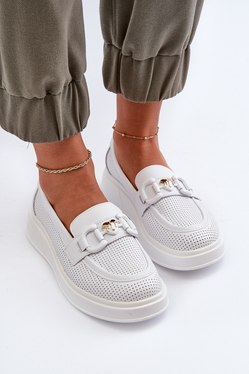 Biele dámske kožené mokasíny na platforme S.Barski LR720