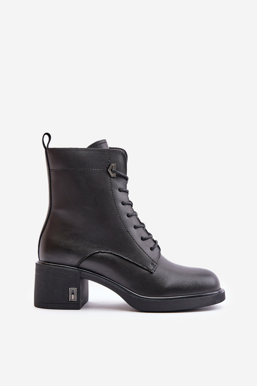 Dámské Botky Na Šněrování Na Podpatku Z Přírodní Kůže Zateplené Černé Vinceza 91110