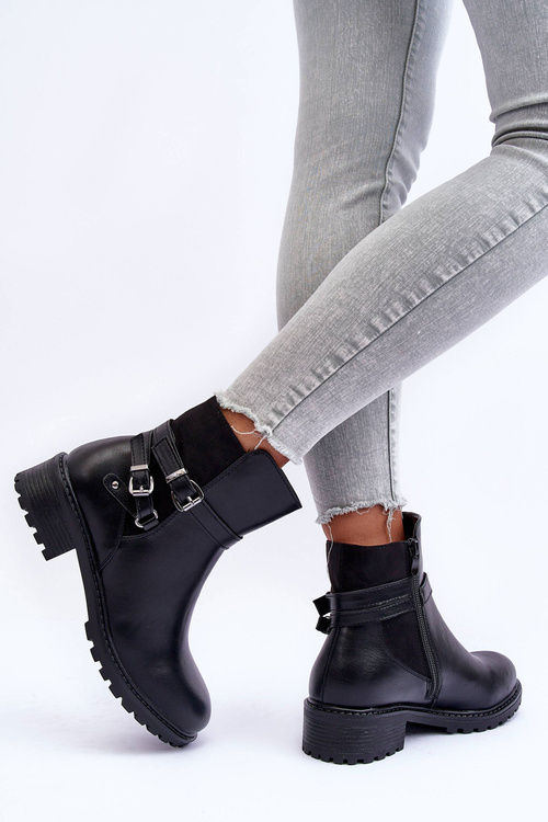 Kožené Dámské Boty S Pásky Černé Minks