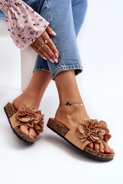 Dámské žabky s květinami Hnědé Lulania