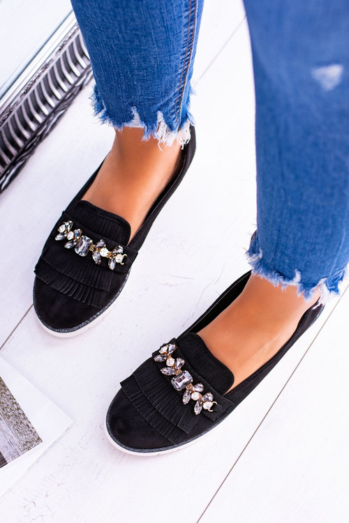 černé semišové mokasíny s krystaly Vivaro