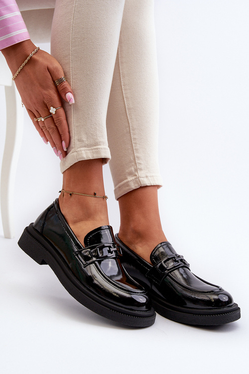 Čierne lakovane dámske kožené mokasíny Keelana