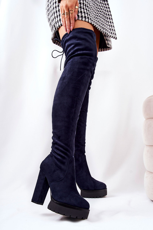 Semišové topánky nad kolenným námornícky modrý Fillis