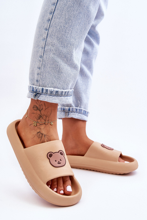 Lehké dámské pěnové pantofle s medvídkem Béžove Lia