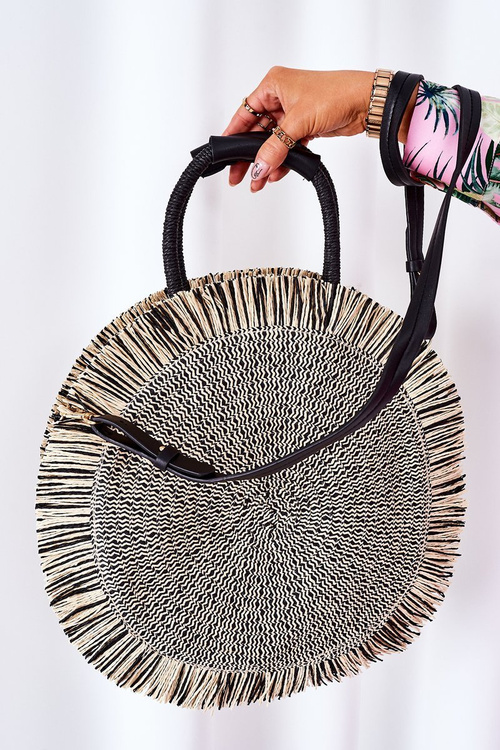 Pletena Kulatá Kabelka BRUNO ROSSI Černá-Béžová