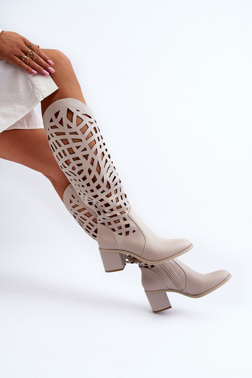 Průsvitné kozačky na podpatku černé Pinkema