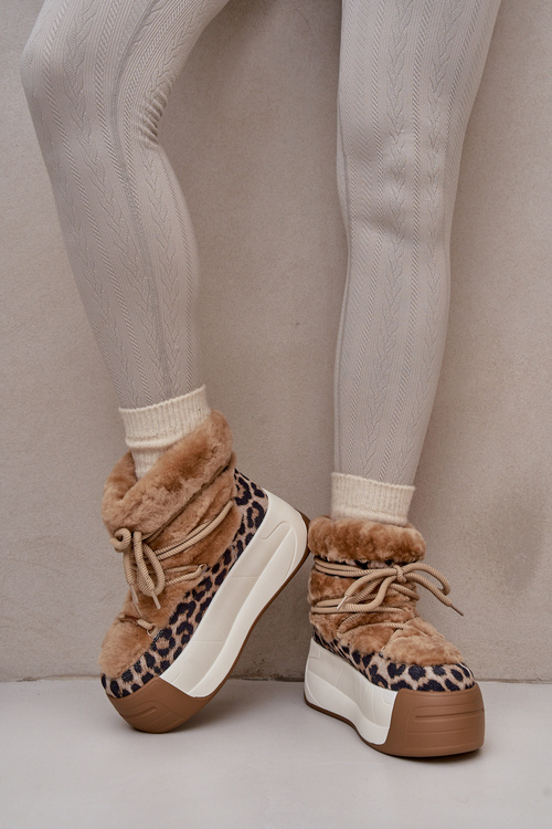 Kožené Dámské Sněhule Na Silné Podešvi S Kožešinou Panteřa Big Star OO274A207 Hnědé