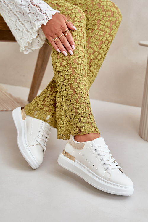 Nízke dámske tenisky na platforme z ekokože bielo-bežové Nevelena