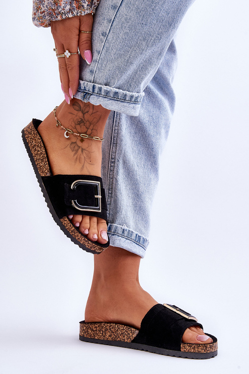 Dámské semišové pantofle na platformě Černá Festil