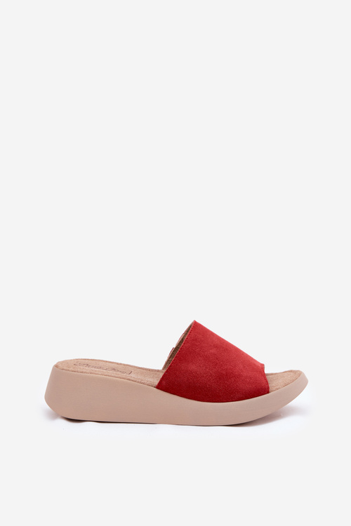 Dámske Zamatové Sandále Na Klíne Panto Fino Červené RR267040