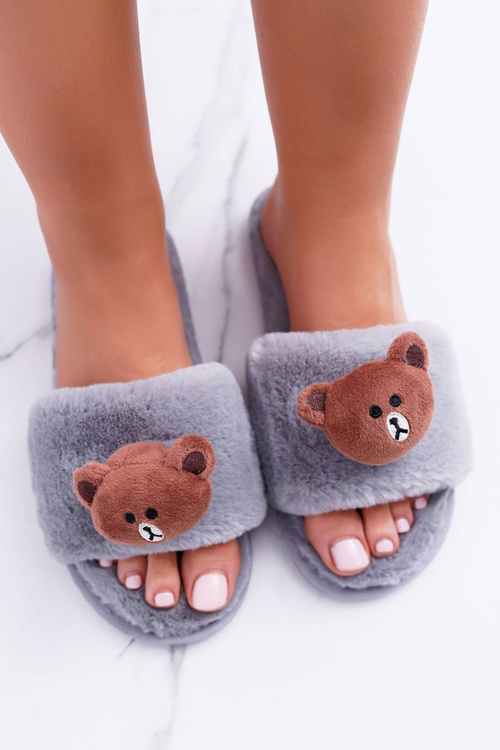 Lu Boo Dámské šedé plyšové nazouváky Teddy