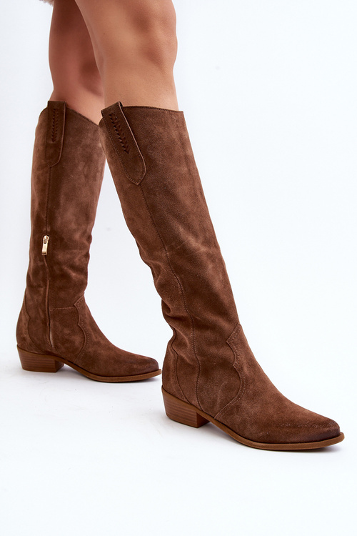 Zazoo 3427 Dámske Semišové Kozáčiky Kowbojky Hnedé