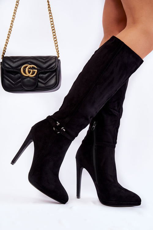 Klasické semišové vysoké topánky Black Linney