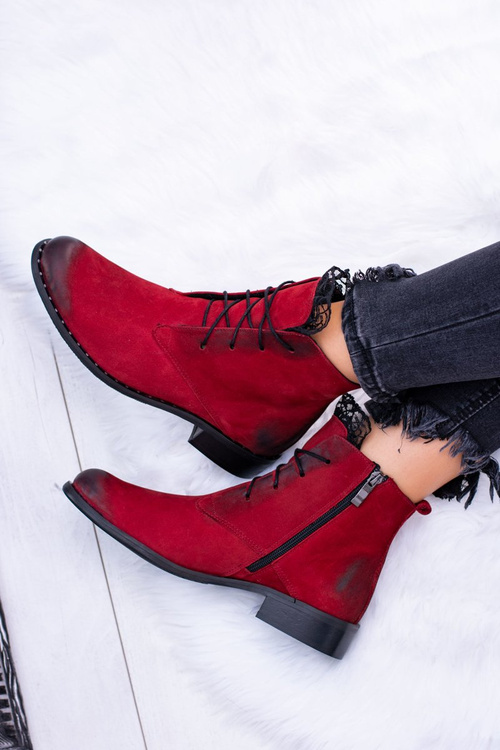 Kožené červené dámske topánky s čipkou Millano