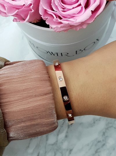 Dámsky oceľový náramok s zirkónmi Pink Gold 6mm Valeria