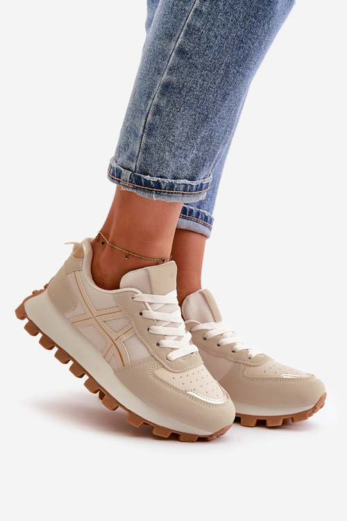 Tenisky Dámské Sportovní Boty Šněrovací Na Platformě Béžové Mialunae