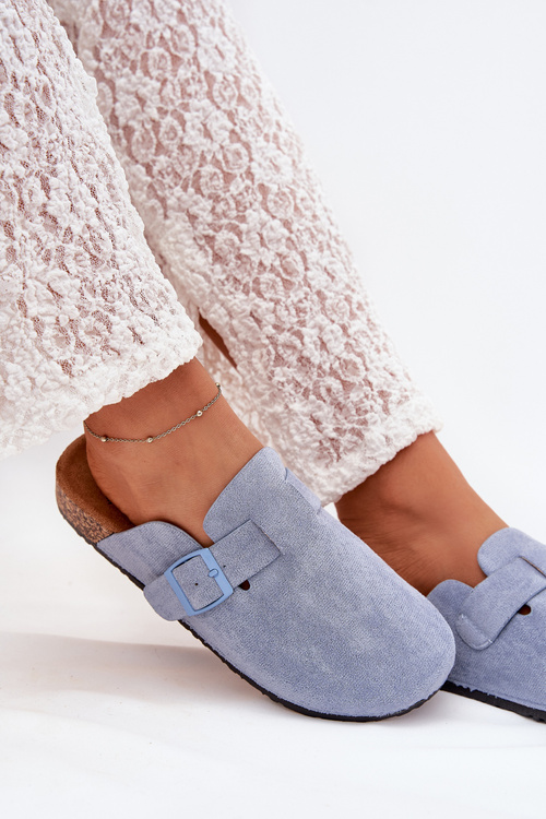 Dámské pantofle a na korkové platformě s přezkou modré Klarae
