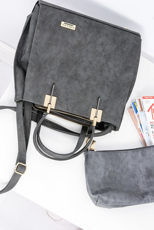 Veľká šedá kabelka + vrecko + zrkadlo Poľsko